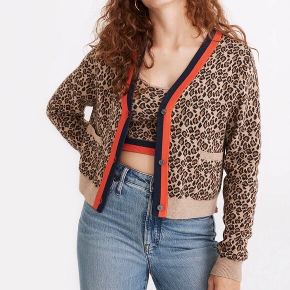 Kule Leopard Milo Cardigan Sweater Medium Classic Contemporary Artsy Chic Preppy - Picture 1 of 12
